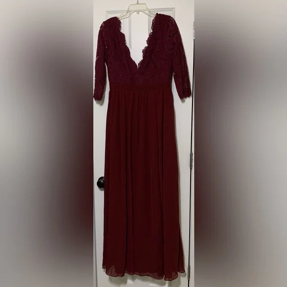 NWT Maniju L Formal Gown Burgundy Style m25891 Lace Bodice - Picture 2 of 9